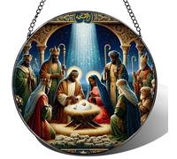 Stained Glass Suncatcher, Black Nativity Scene Sun Catcher Ornament; Stained Glass Window Hanging, Christmas Ornament, Christian Decor; Gifts for Christmas, Christian Gift, Religious Gift