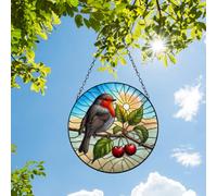 Stained Glass Suncatcher Robin Hanging Round Orbit Garden Decoration, 48cm x 23cm
