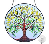 Stained Glass Suncatcher Tree of Life 8"Windows Hanging Ornament Gift for Christmas,Easter,Mother's Day,Outdoor-Indoor Window Decor