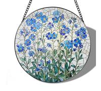 Stained Glass Suncatcher Window Hanging - Forget Me Not Flower Acrylic Sun Catcher Decor - Memorial Style Window Ornament for Home Patio Garden - Meaningful Gift for Couples Friends Family Colleagues