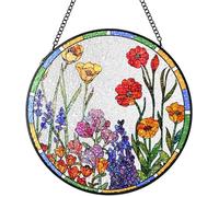 Stained Glass Suncatchers Window Hanging, Wildflowers Sun Catchers Indoor Window Stained Glass Hanging Garden Decor, Birthday Gift for Mom Grandma Aunt Sister Bestie 7.8 in