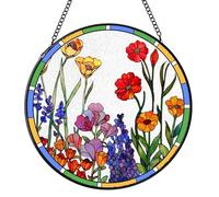 Stained Glass Suncatchers Window Hanging, Wildflowers Sun Catchers Indoor Window Stained Glass Hanging Garden Decor, Birthday Gift for Mom Grandma Aunt Sister Bestie 7.8 in
