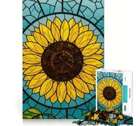 Stained Glass Sunflower 1000 Piece Jigsaw Puzzles for Adults Mind Exercise Toy Casual Fun Precision Cut Artistic Gift 38x26cm