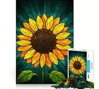 Stained Glass Sunflower Art 1000 Piece Jigsaw Puzzles for Teenagers Reason Skill Toy Quiet Calm Exact Cut Xmas Surprise 38x26cm