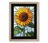 Stained Glass Sunflower Botanical Framed Wall Art Print A2 (59.4×42cm) Oak, Wall Decor for Living Room, Bedroom, Office & Home, Ready to Hang, Art Gift
