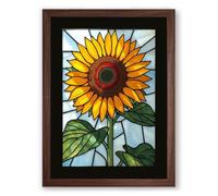 Stained Glass Sunflower Botanical Framed Wall Art Print A2 (59.4×42cm) Walnut, Wall Decor for Living Room, Bedroom, Office & Home, Ready to Hang, Art Gift