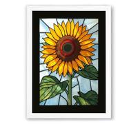 Stained Glass Sunflower Botanical Framed Wall Art Print A4 (29.7×21cm) White, Wall Decor for Living Room, Bedroom, Office & Home, Ready to Hang, Art Gift