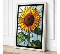 Stained Glass Sunflower Canvas Wall Art Print 36x24 Inch