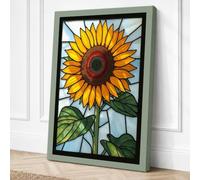 Stained Glass Sunflower Canvas Wall Art Print 36x24 Inch