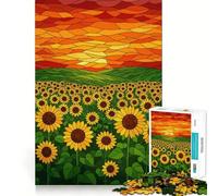 Stained Glass Sunflower Field at Sunset Jigsaw Puzzles 1000 Pieces for Adults Boost Recall Relax Mind Accurate Edge Santa Wish List 50x75cm