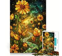 Stained Glass Sunflower Galaxy Adults Puzzles 1000 Piece Jigsaws Brain Teaser Home Pastime Image Assembly Memorable Gift 50x75cm