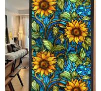 Stained Glass Sunflower Window Film, 45x100cm Non-Adhesive Privacy Film, UV Sun Blocking Static Clings, Flower Window Decal for Bathroom Shower Door