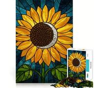 Stained Glass Sunflower with Moon Jigsaw Puzzle for Adults 1000 Pieces Smart Game Tension Relief Pattern Assembly Heartfelt Gift 38x52cm
