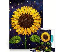 Stained Glass Sunflower with Starry Background 1000 Piece Jigsaw Puzzles for Teenagers Logic Ability Toy Calm Pastime Accurate Cut 38x52cm