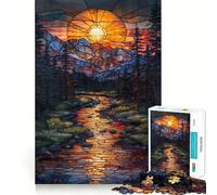 Stained Glass Sunset 1000 Piece Jigsaw Puzzles for Teenagers Reason Skill Toy Quiet Calm Exact Cut Xmas Surprise 38x26cm