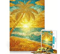 Stained Glass Sunset Beach 1000 Pieces Jigsaw Puzzles for Adults Thought Toy Calming Play Precise Edge Heartfelt Gift 38x26cm