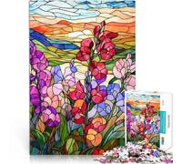 Stained Glass Sunset FlowersJigsaw Puzzles for teenagers 1000 Pieces Brain Teaser Fun at Home Activities, Birthday Present,Travel Gifts, 38x26cm