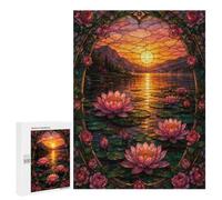 Stained Glass Sunset Lake with Water Lilies And Roses Jigsaw Puzzle, 500 PCS, Indoor Activity for The Home, Screen-free Entertainment for Adults And Families