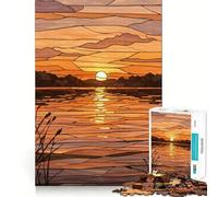 Stained Glass Sunset Over Water 1000 Piece Jigsaw Puzzles for Adults Jigsaw Strong Logic Toy Group Play Clear Edge Perfect Present 38x52cm