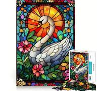 Stained Glass Swan Jigsaw Puzzles 1000 Piece for Teenagers Mind Skill Toy Cozy Relax Design Assembly Thoughtful Gift 38x52cm
