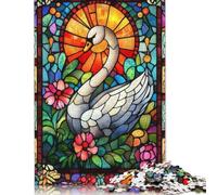 Stained Glass Swan Puzzle 500 Piece Adult Jigsaw Puzzle Puzzles Wooden Puzzles Jigsaw Puzzles for Adults 500pcs (52x38cm)