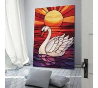 Stained Glass Swan Sunset Canvas Wall Art for Living Room Cute Room Decor Ready to Hang Canvas Wall Art 16x24inch(40x60cm)