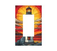 Stained Glass Tall Lighthouse On Rocky Shore Light Switch Wall Plate Faceplate Cover Single Rocker 1 Gang Decorator Outlet Receptacle Covers for Home Kitchen Room Bathroom Decor