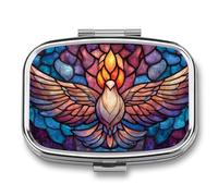 Stained Glass The Holy Spirit Dove Pill Box 2 Compartment Portable Medicine Pill Case Travel Pill Organizer for Pocket Purse