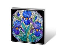 Stained Glass Three Iris Flowers Blue Purple Petals Unisex Brooches & Pins Square Lightweight Lapel Badge Jewelry for Clothing Shawl Hat