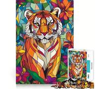 Stained Glass Tiger Adults Puzzles 1000 Piece Jigsaws Reason Skill Toy Slow Enjoy Exact Cut Art Collection Piece 50x75cm