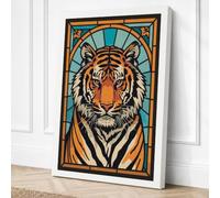Stained Glass Tiger Art Deco Canvas Wall Art Print 18x12 Inch (46 x 30 cm)