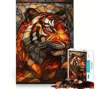 Stained Glass Tiger Artwork Adults Puzzles 1000 Piece Jigsaws Reason Skill Toy Slow Enjoy Exact Cut Art Collection Piece 50x75cm