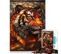 Stained Glass Tiger Artwork Hard Jigsaw Puzzle for Adults 1000 Pieces Smart Toy Casual Fun Accurate Cut Artistic Gift 38x52cm