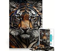 Stained Glass Tiger Head Adults Puzzles 1000 Piece Jigsaws Reason Skill Toy Slow Enjoy Exact Cut Art Collection Piece 38x52cm