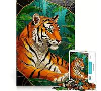 Stained Glass Tiger in Jungle 1000 Pieces Jigsaw Puzzles for Teenagers Boost Memory Stress Release Premium Cut Cherished Gift 38x26cm