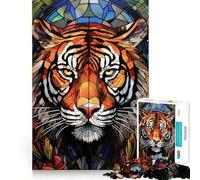 Stained Glass Tiger Portrait Jigsaw Puzzles 1000 Piece for Teenagers Mind Skill Toy Cozy Relax Design Assembly Thoughtful Gift 38x52cm