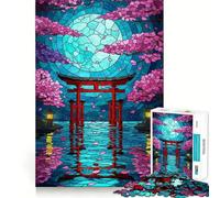 Stained Glass Torii Gate And Cherry Blossoms 1000 Piece Jigsaw Puzzles for Adults Teenagers Cognitive Toy Leisure Fun Pattern Assembly Festive Gift 38x26cm