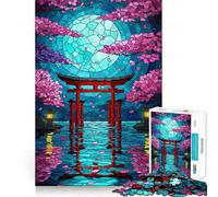 Stained Glass Torii Gate And Cherry Blossoms 1000 Piece Jigsaw Puzzles for Adults Teenagers Cognitive Toy Leisure Fun Pattern Assembly Festive Gift 38x52cm