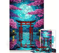 Stained Glass Torii Gate And Cherry Blossoms 1000 Piece Jigsaw Puzzles for Adults Teenagers Cognitive Toy Leisure Fun Pattern Assembly Festive Gift 50x75cm