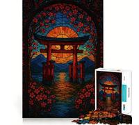 Stained Glass Torii Gate Landscape 1000 Piece Jigsaw Puzzles for Adults Teenagers Thought Toy Leisure Time Accurate Edge Wall Art Decor 50x75cm