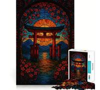Stained Glass Torii Gate Landscape Adults Puzzles 1000 Piece Jigsaws Mind Exercise Toy Relaxed Mind Design Assembly Santa Wish Gift 38x52cm