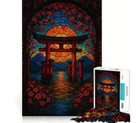 Stained Glass Torii Gate Landscape Jigsaw 1000 Pieces for Teenagers Mind Exercise Toy Relaxing Fun Design Assembly Perfect Present 38x26cm