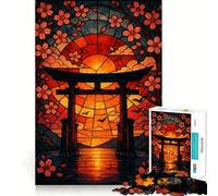 Stained Glass Torii Gate Sunset 1000 Piece Jigsaw Puzzle for Adults Brain Challenge Toy Group Play Clear Cut Lovely Present 38x26cm