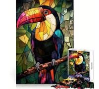 Stained Glass Toucan Jigsaw Puzzles 1000 Pieces for Adults Boost Recall Relax Mind Accurate Edge Santa Wish List 38x52cm