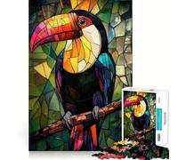 Stained Glass Toucan Jigsaw Puzzles 1000 Pieces for Adults Boost Recall Relax Mind Accurate Edge Santa Wish List 38x52cm