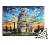 Stained Glass Tower 1000pcs Jigsaws for Adults 12+, Recycled Premium Paper, Mosaic Pisa Tower, Challenging Activity, Stress Relief Relaxation, Great Home Wall Art Decor Gift 38x26cm/1000pcs