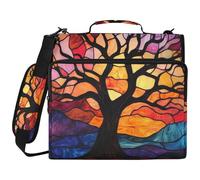 Stained Glass Tree 3 Ringing School Zipper Binder with Shoulder Strap Easy to Carry Portfolios Portfolio Organizer for School Bolsa de cremallera