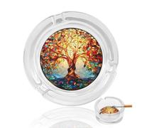 Stained Glass Tree of Life Glass Ashtray for Cigarettes Portable Decorative Ash Trays for Home Office Decor