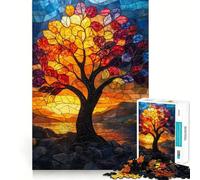 Stained Glass Tree Sunset 1000 Piece Jigsaw Puzzles for Adults Jigsaw Strong Logic Toy Group Play Clear Edge Perfect Present 38x52cm