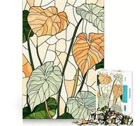 Stained Glass Tropical Leaves Illustration Jigsaw Puzzle for Adults 1000 Pieces Smart Game Tension Relief Pattern Assembly Heartfelt Gift 50x75cm